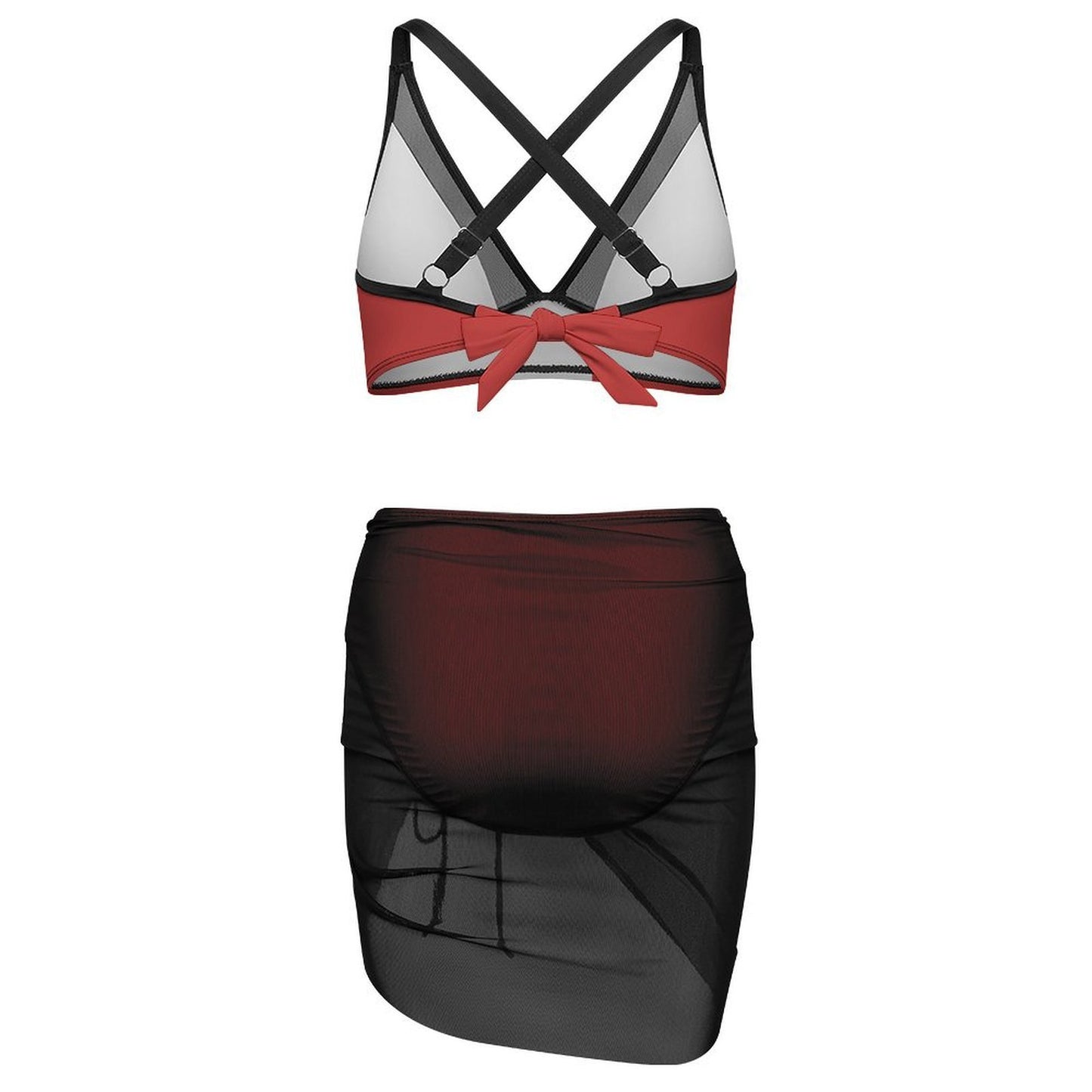 Canada Flag Inspired Women's Mesh Drawstring Skirt and Swimsuit Set