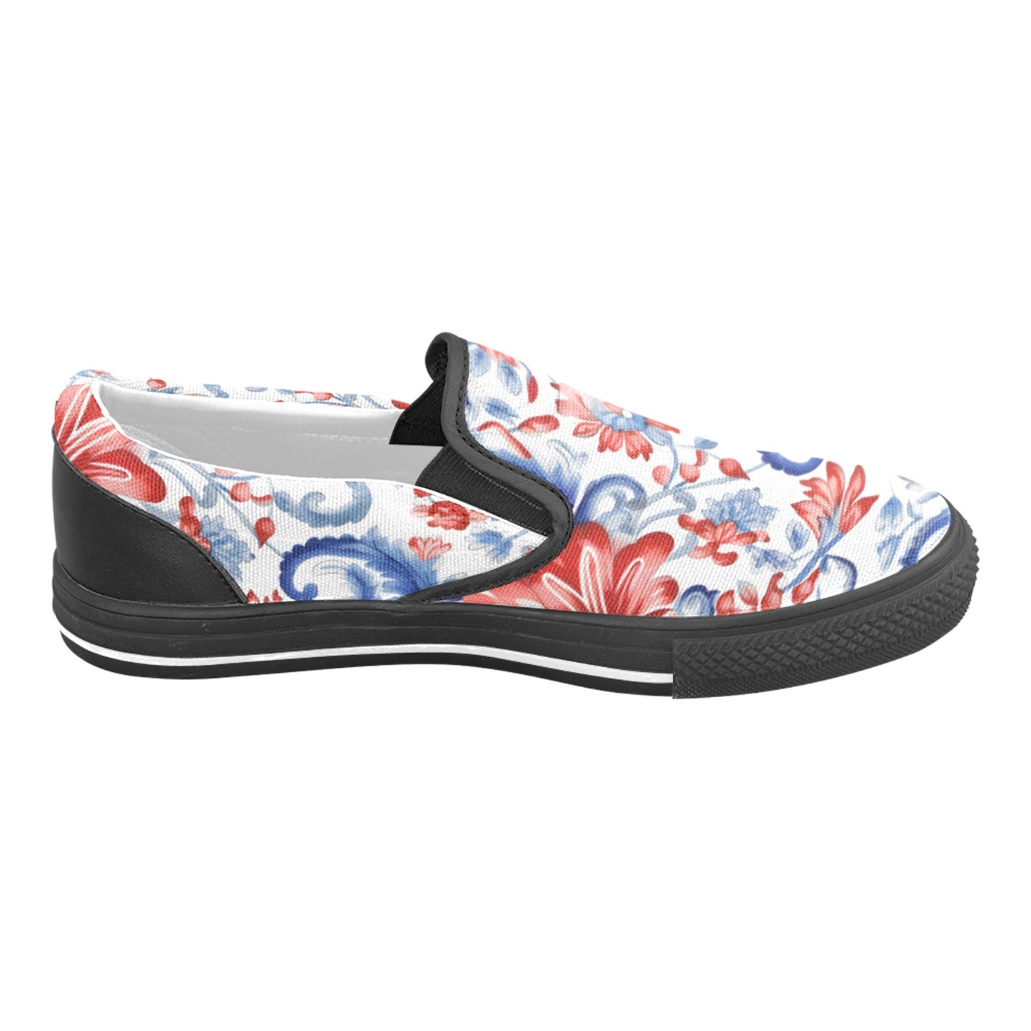 USA/Amerrican Flag Inspired Floral Pattern Paisley Men's Slip-on Canvas Shoes