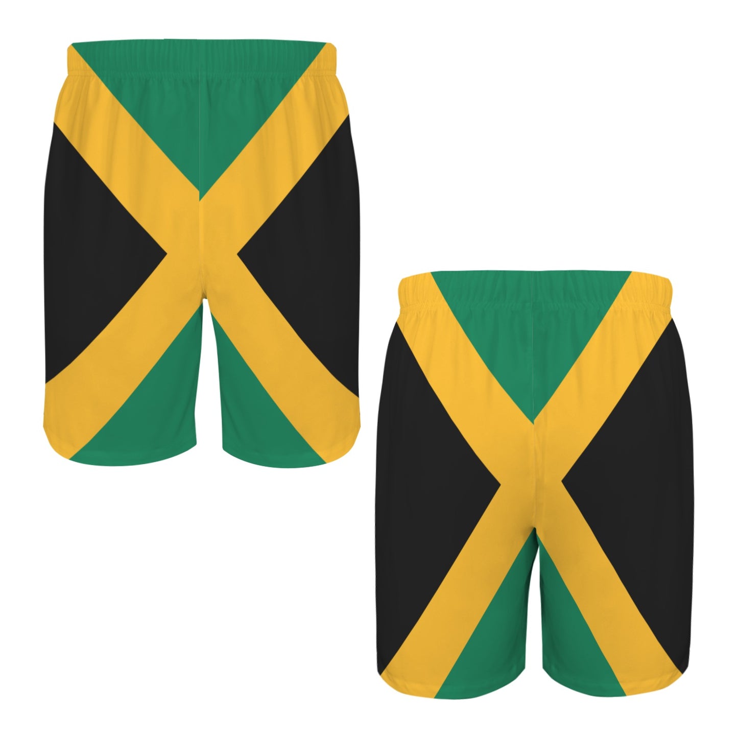 Jamaica Flag Inspired Men’s Draw String Pocket Beach Shorts Printed in the USA