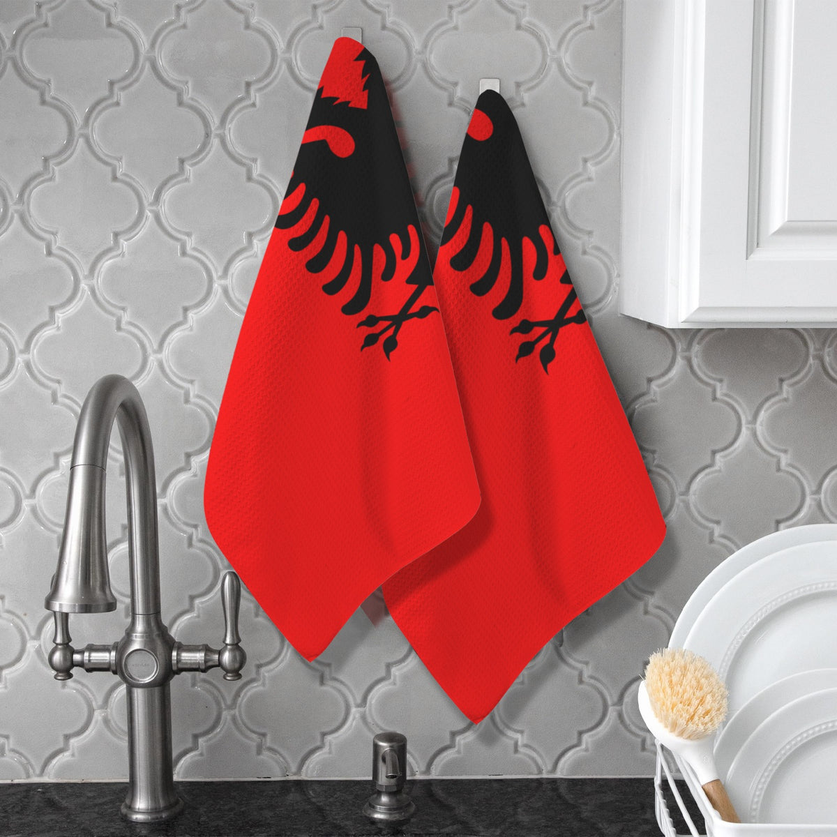 Albania Flag Inspired Kitchen Towel 40X60cm (Pack of 2) | Printed In the USA