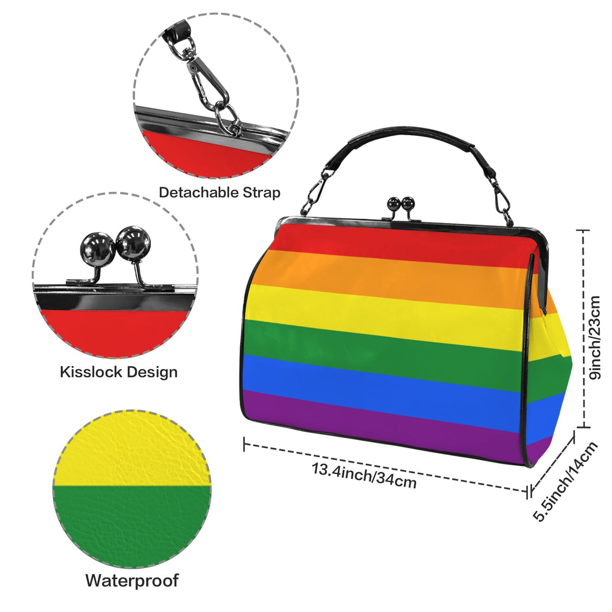 Rainbow Flag Inspired Kisslock Crossbody Shoulder Bag-Large (Model 1752)