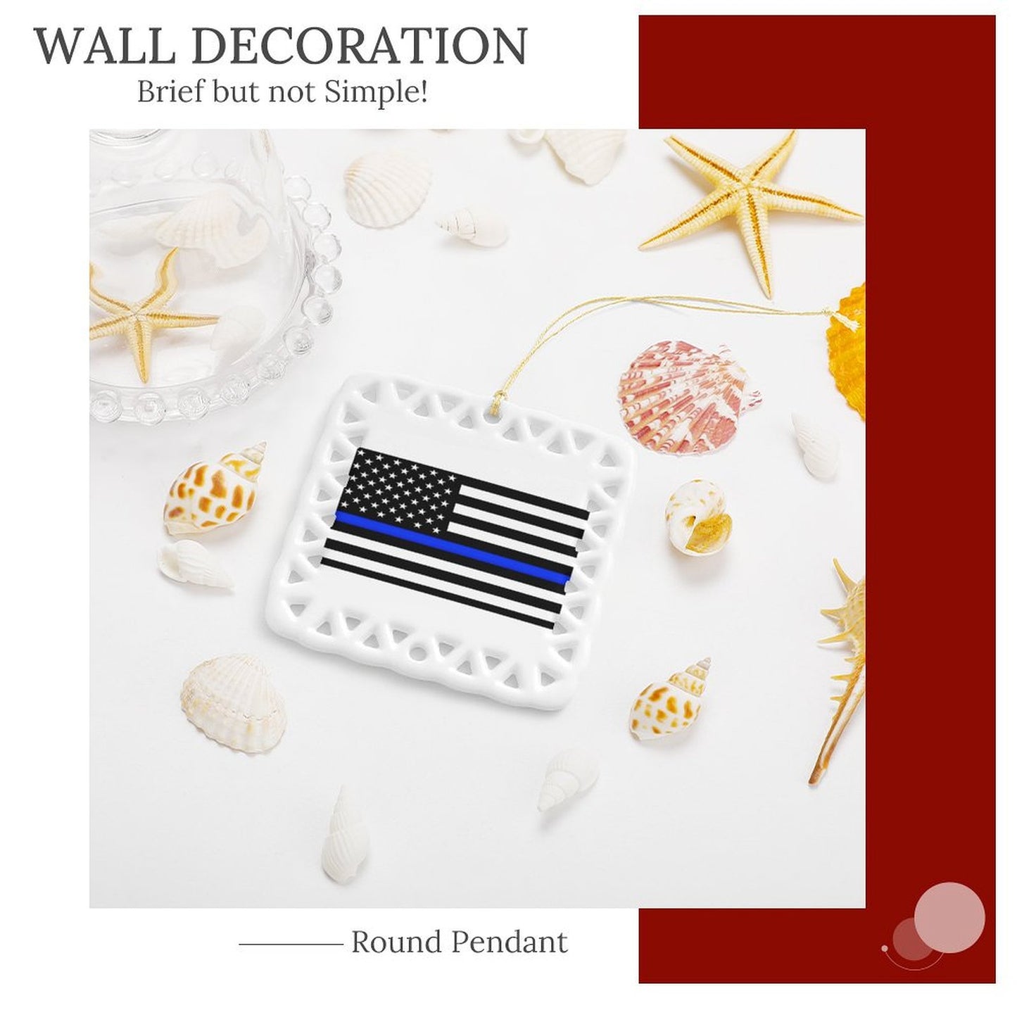 Thin Blue Line Flag Inspired Square Ceramic Ornament (Made in the  USA)