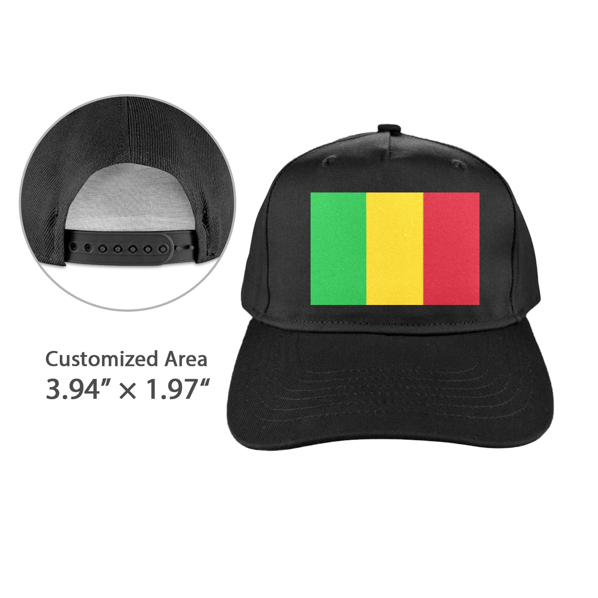 Mali Flag Inspired Baseball Cap | Printed in the  USA