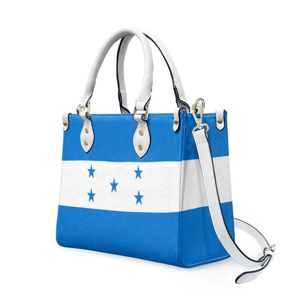 Blue and white [Brand] handbag with star pattern design.
