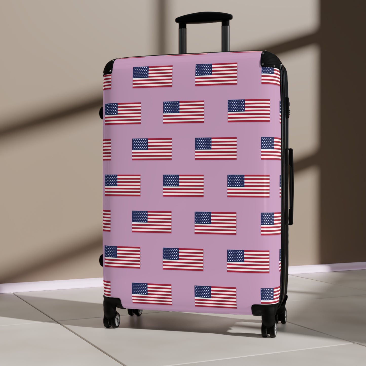 USA/American Flag Inspired Pattern Suitcase on Pink