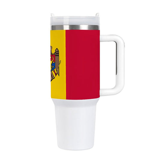 [Brand] mug featuring Moldova flag design, white handle.