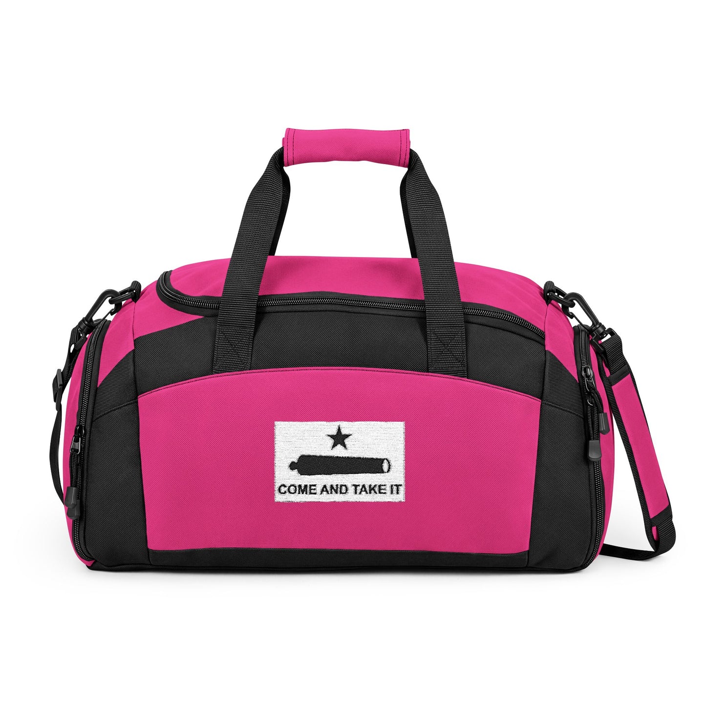 Come and Take It Flag Gym Bag — Black Duffle with Embroidered Come and Take It Flag
