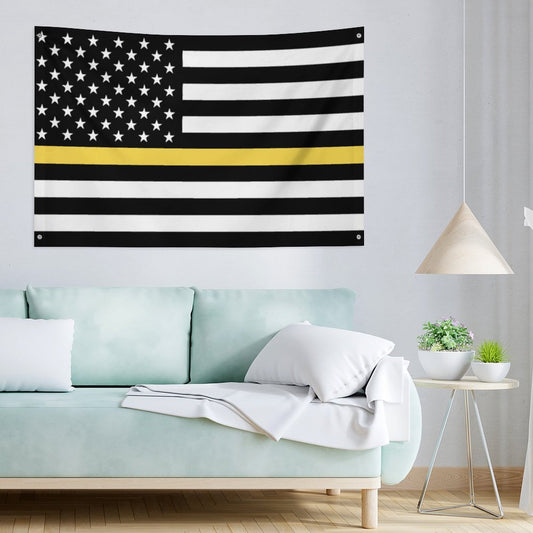 Thin Gold Line Flag Inspired Wall Mount Flag with Four Grommets (35x59 in)
