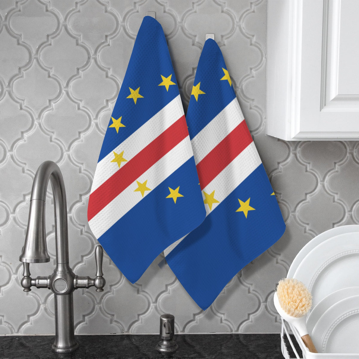 Cape Verde Flag Inspired Kitchen Towel 40X60cm (Pack of 2) | Printed In the USA