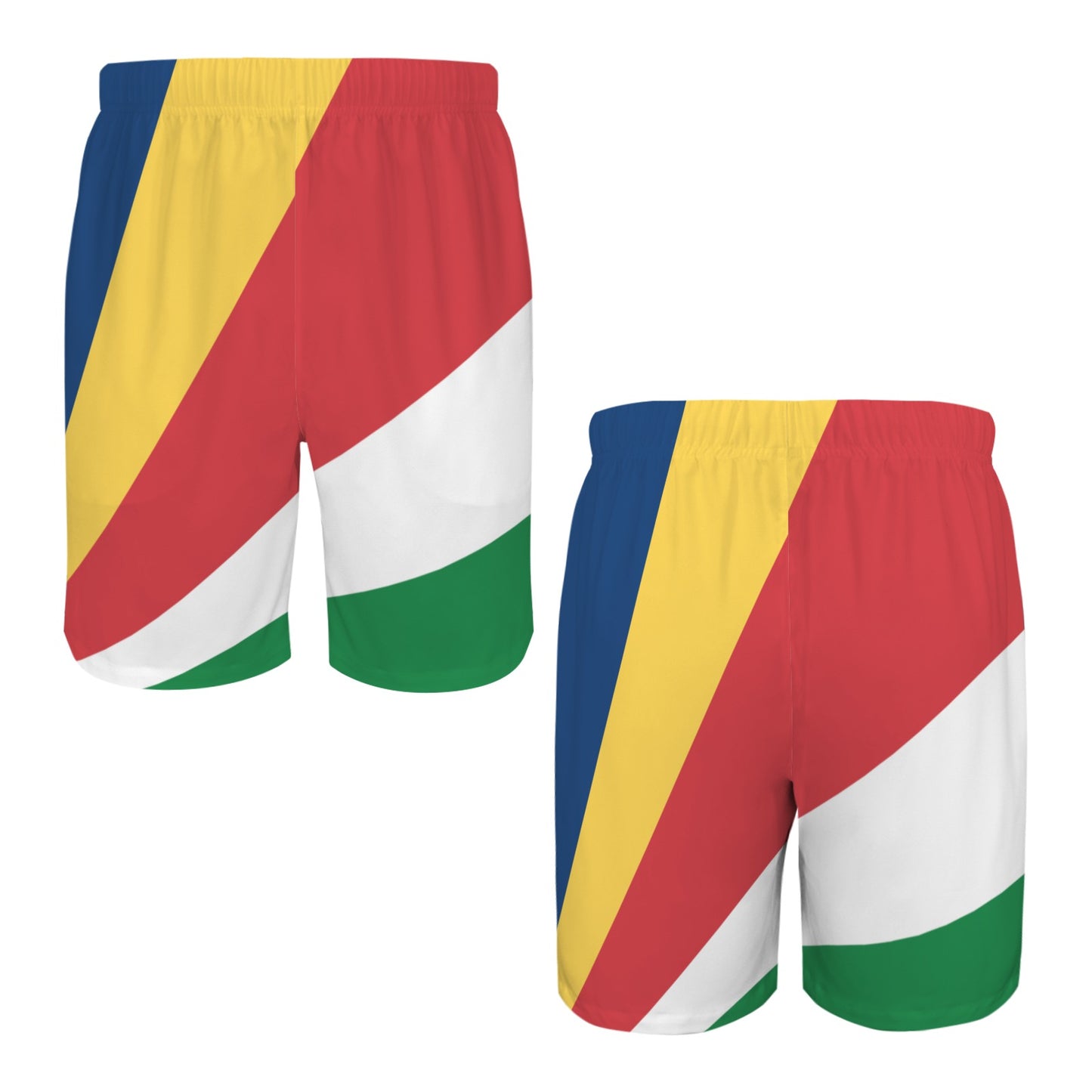 Seychelles Flag Inspired Men’s Draw String Pocket Beach Shorts Printed in the USA