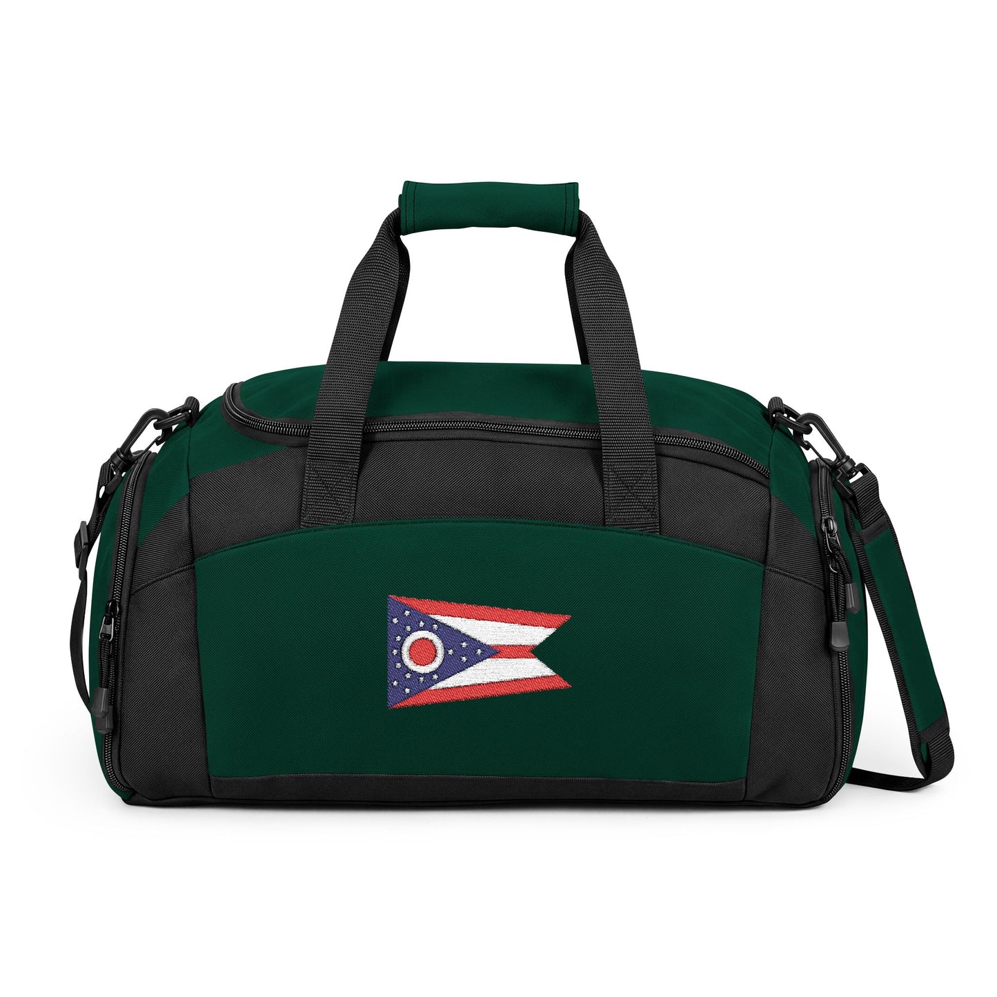 Ohio Flag Gym Bag — Black Duffle with Embroidered Ohio Flag
