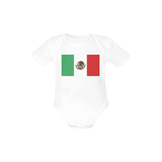 Mexico Flag Baby Short Sleeve Unisex Bodysuits (Made in USA）