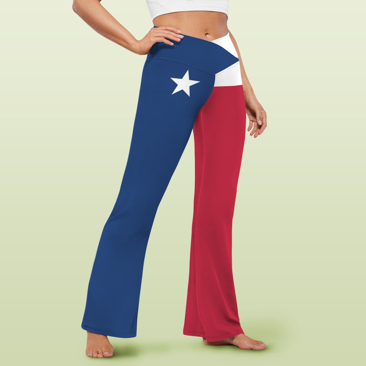 Texas Flag Inspired Women's V-Crossover High Waisted Flare Leggings