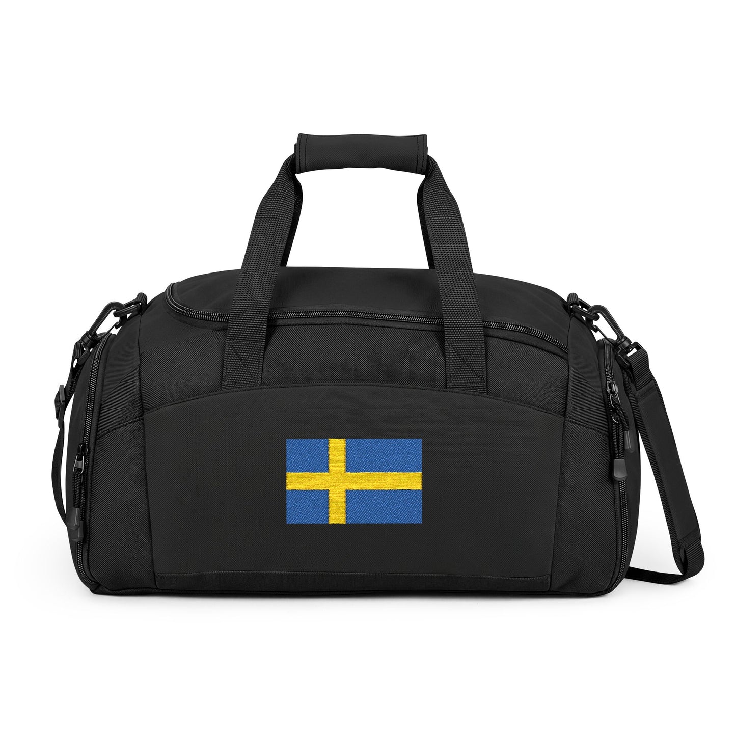 Sweden Flag Gym Bag — Black Duffle with Embroidered Sweden Flag