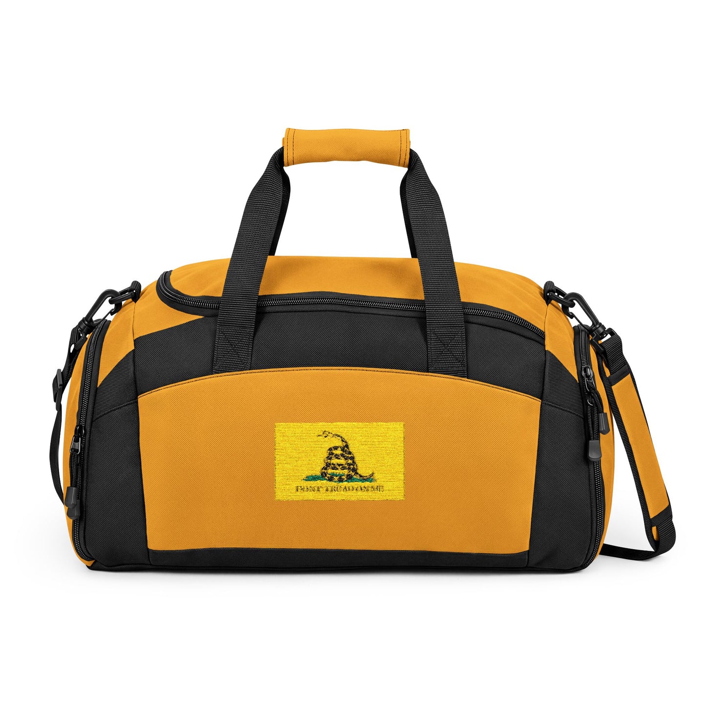 Gadsden Flag Gym Bag — Black Duffle with Embroidered Gadsden Flag