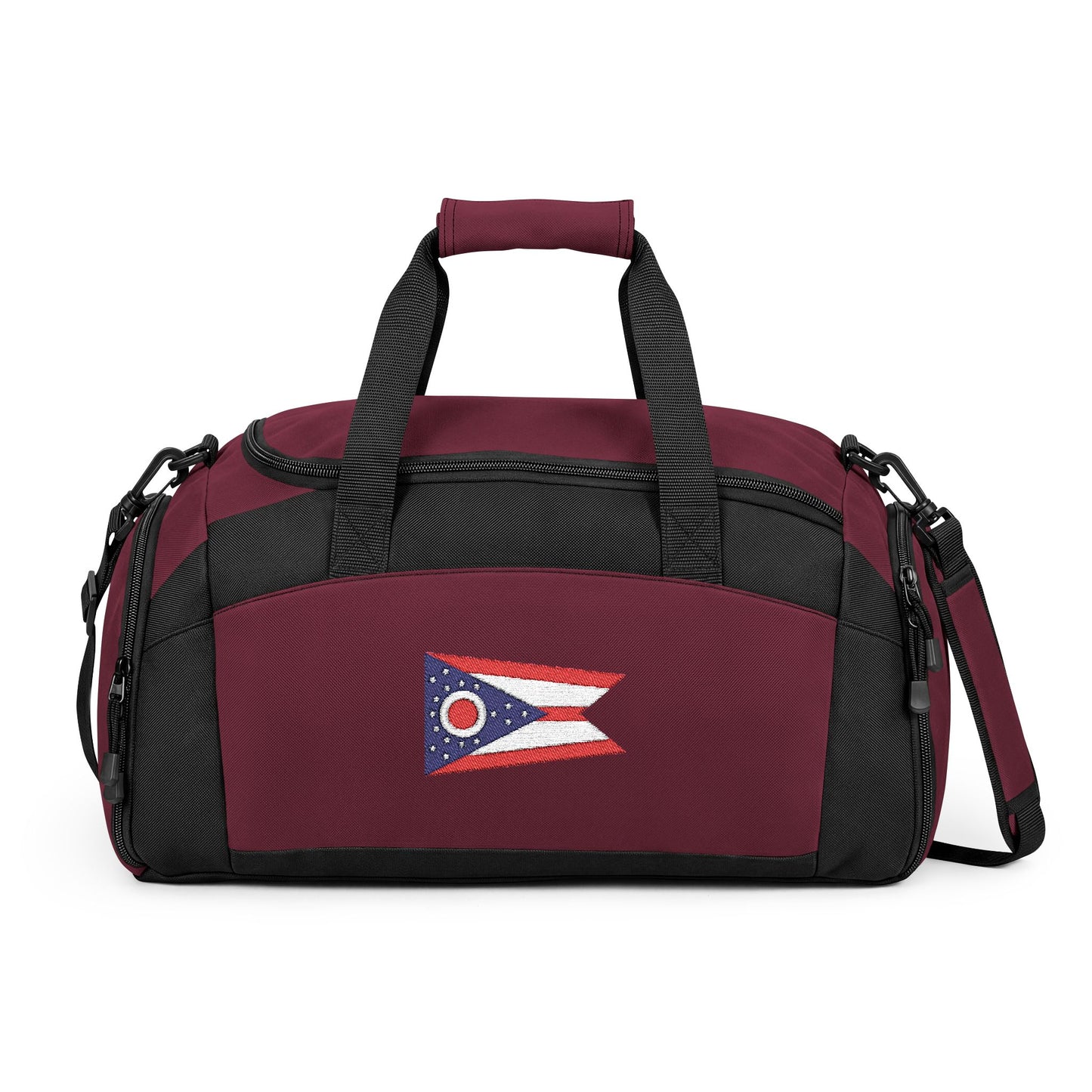 Ohio Flag Gym Bag — Black Duffle with Embroidered Ohio Flag