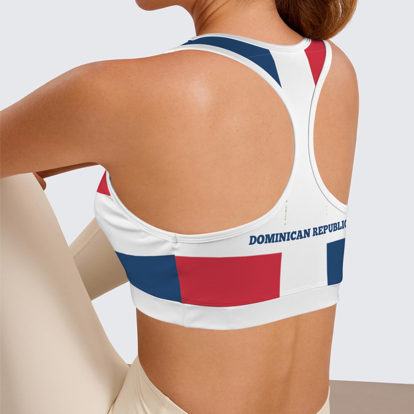 Dominican Republic Flag Racerback Sports Bra