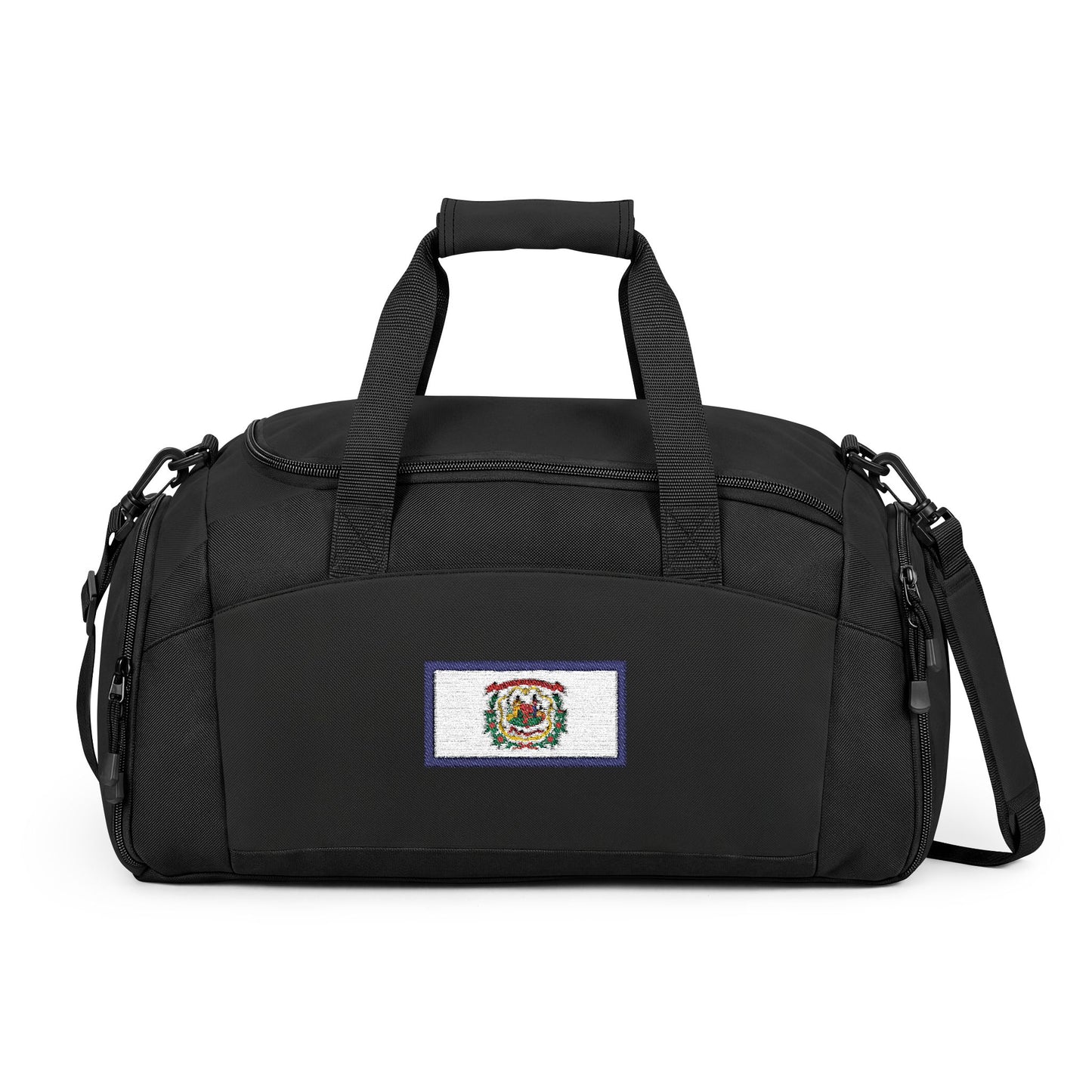 West Virginia Flag Gym Bag — Black Duffle with Embroidered West Virginia Flag