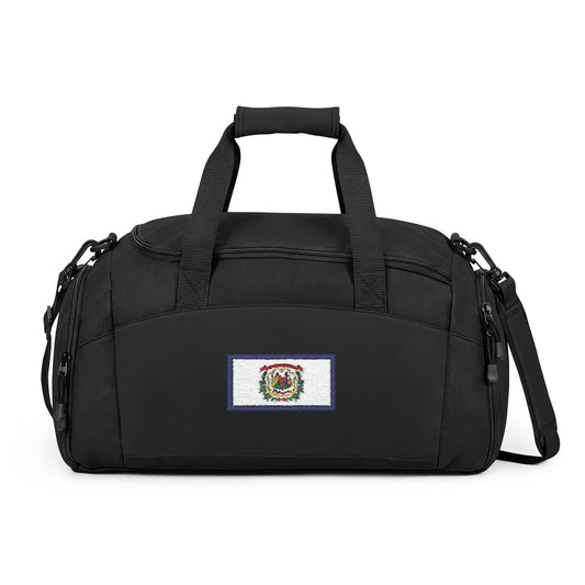 West Virginia Flag Gym Bag — Black Duffle with Embroidered West Virginia Flag