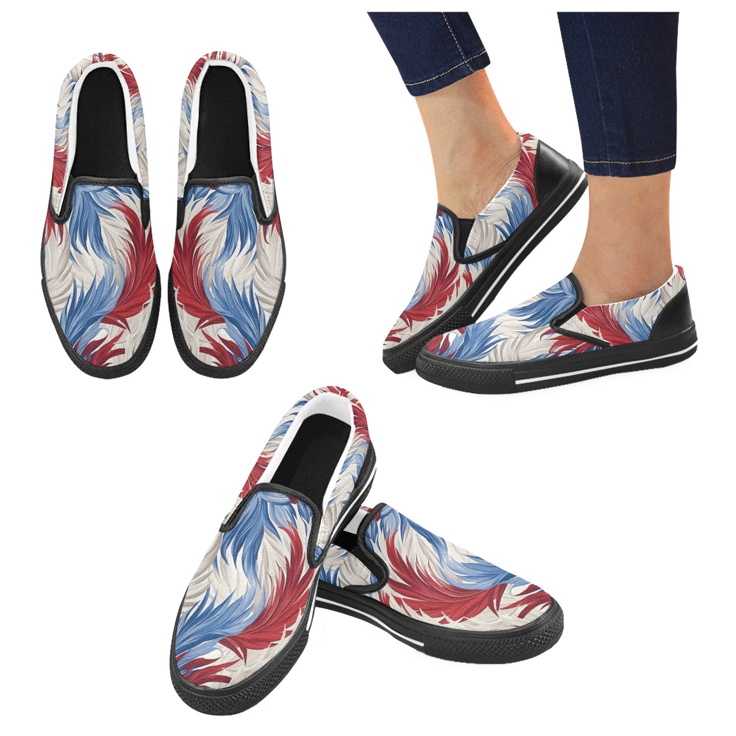 USA/American Flag Inspired Feather Pattern Men's Slip-on Canvas Shoes