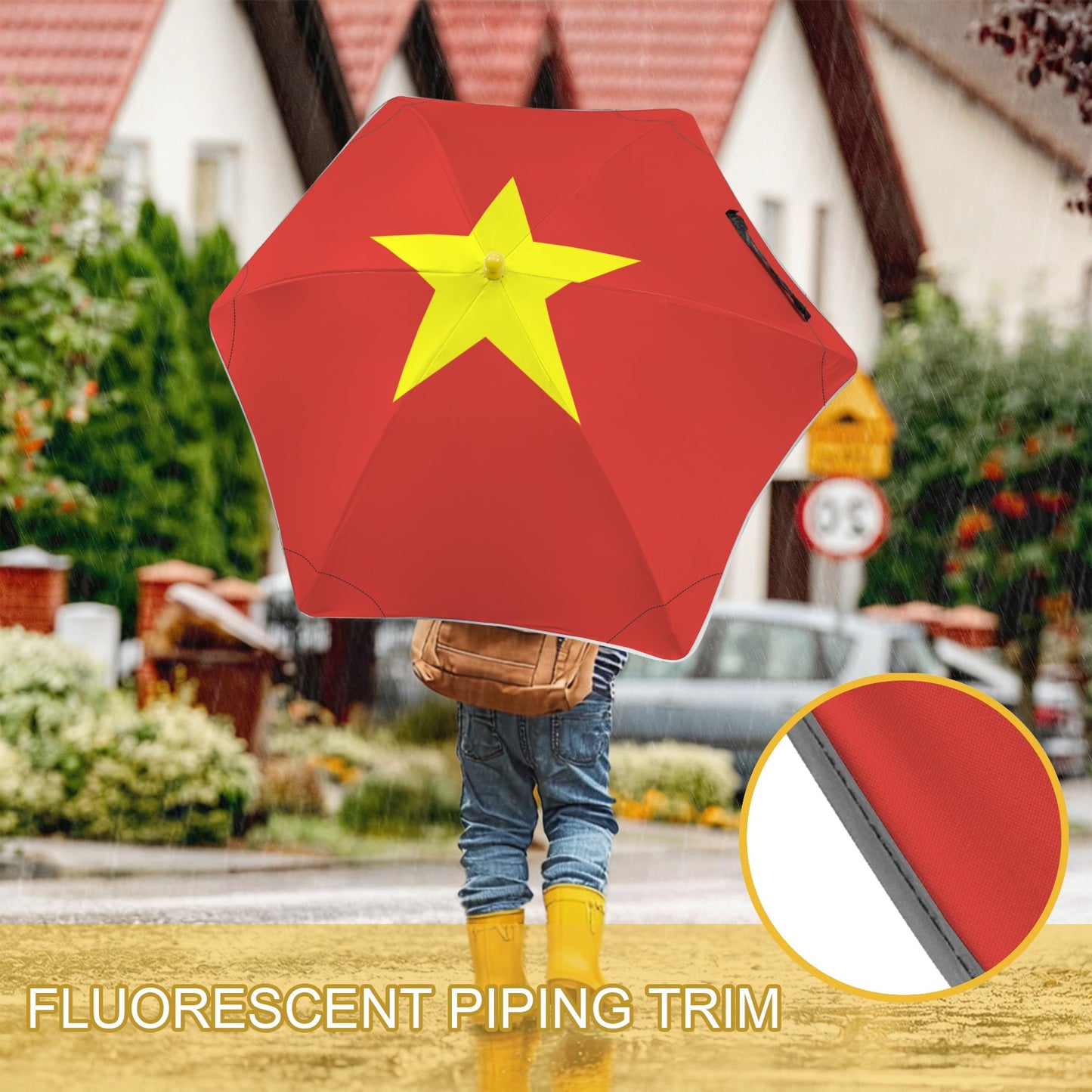 Vietnam Flag Inspired Kids Safe Round Corner Umbrella