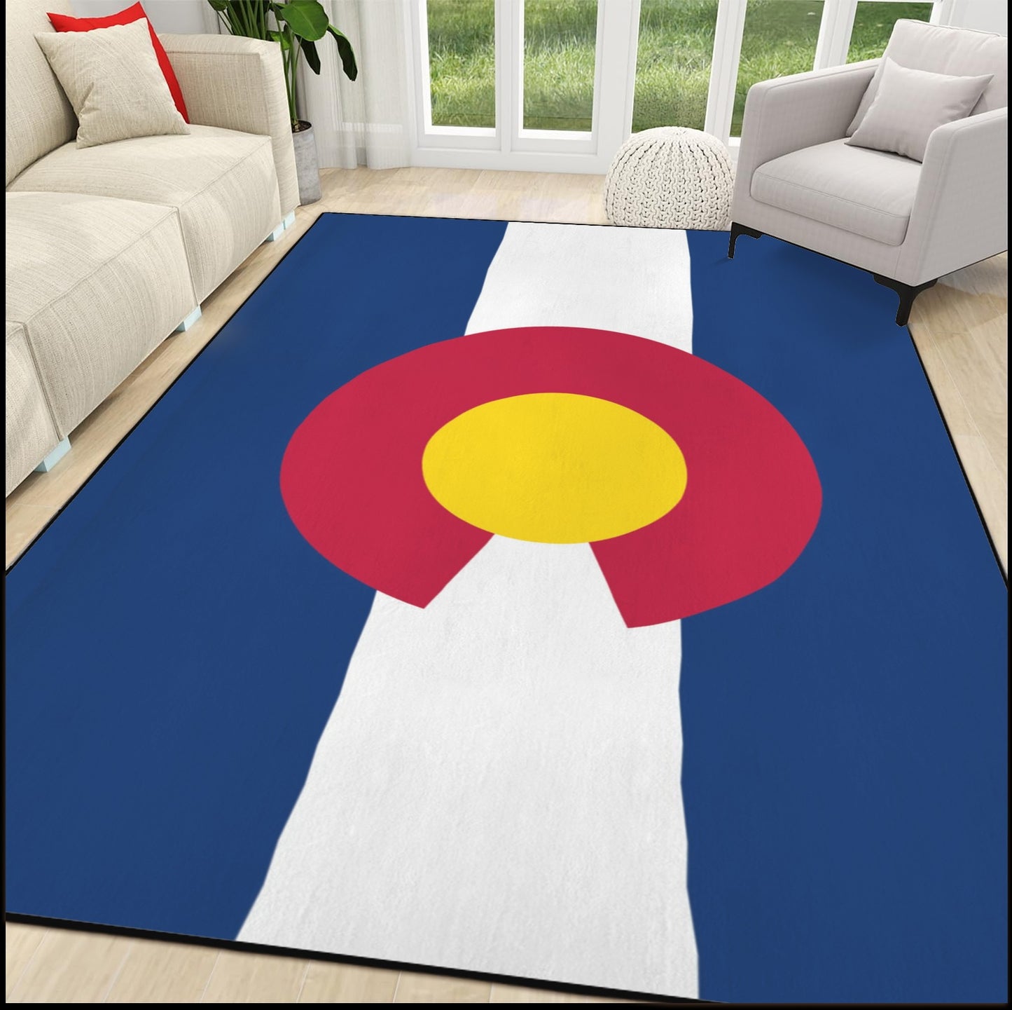 Colorado Flag Inspired 84x60 Inch Area Rug with Black Binding (Made in the USA)