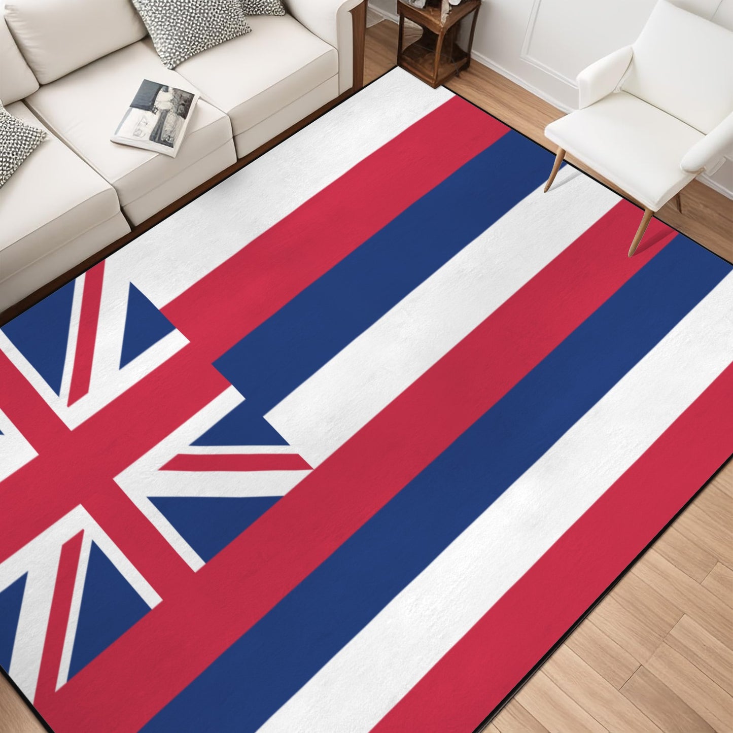 Hawaii Flag Inspired 84x60 Inch Area Rug with Black Binding (Made in the USA)