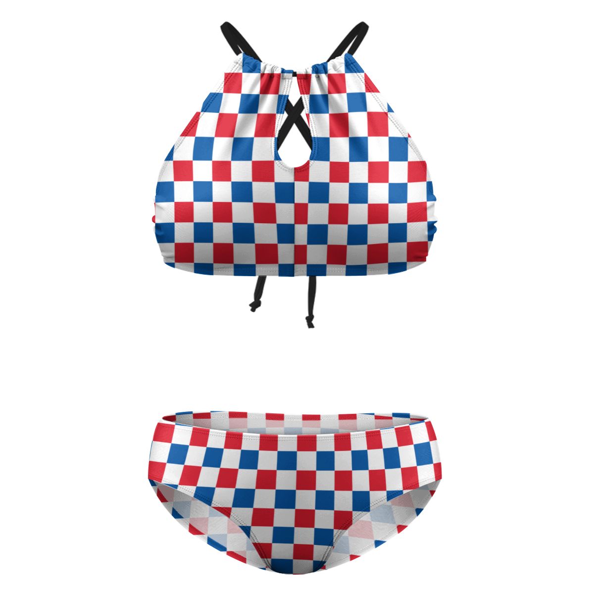 USA/American Flag Inspired Checkered Pattern Plus Size High Waisted Bikini
