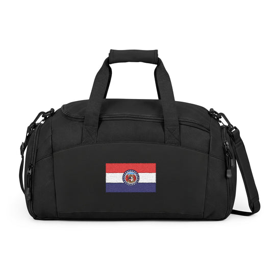 Missouri Flag Gym Bag — Black Duffle with Embroidered Missouri Flag