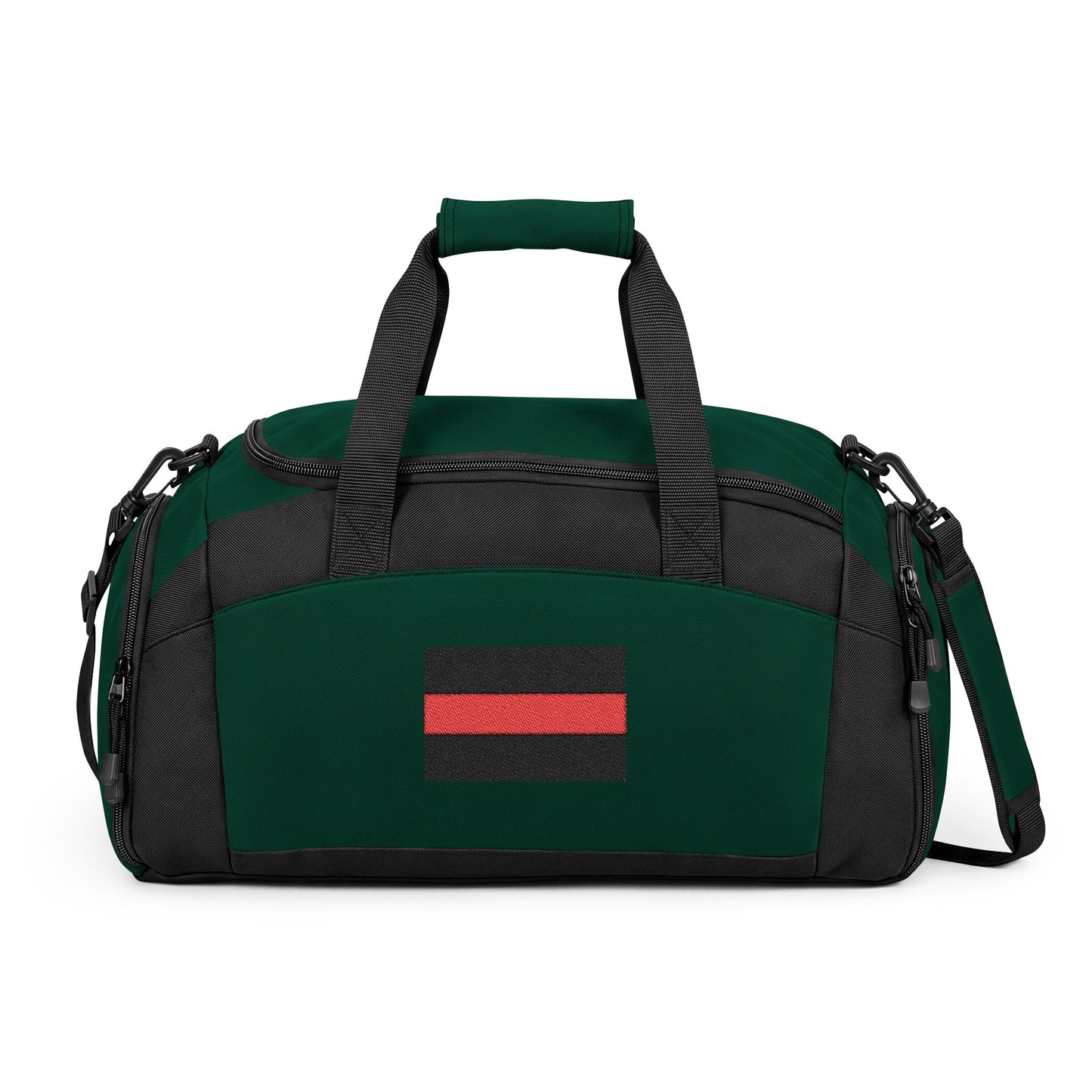 Thin Red Line Flag Gym Bag — Black Duffle with Embroidered Thin Red Line Flag (Style-2)