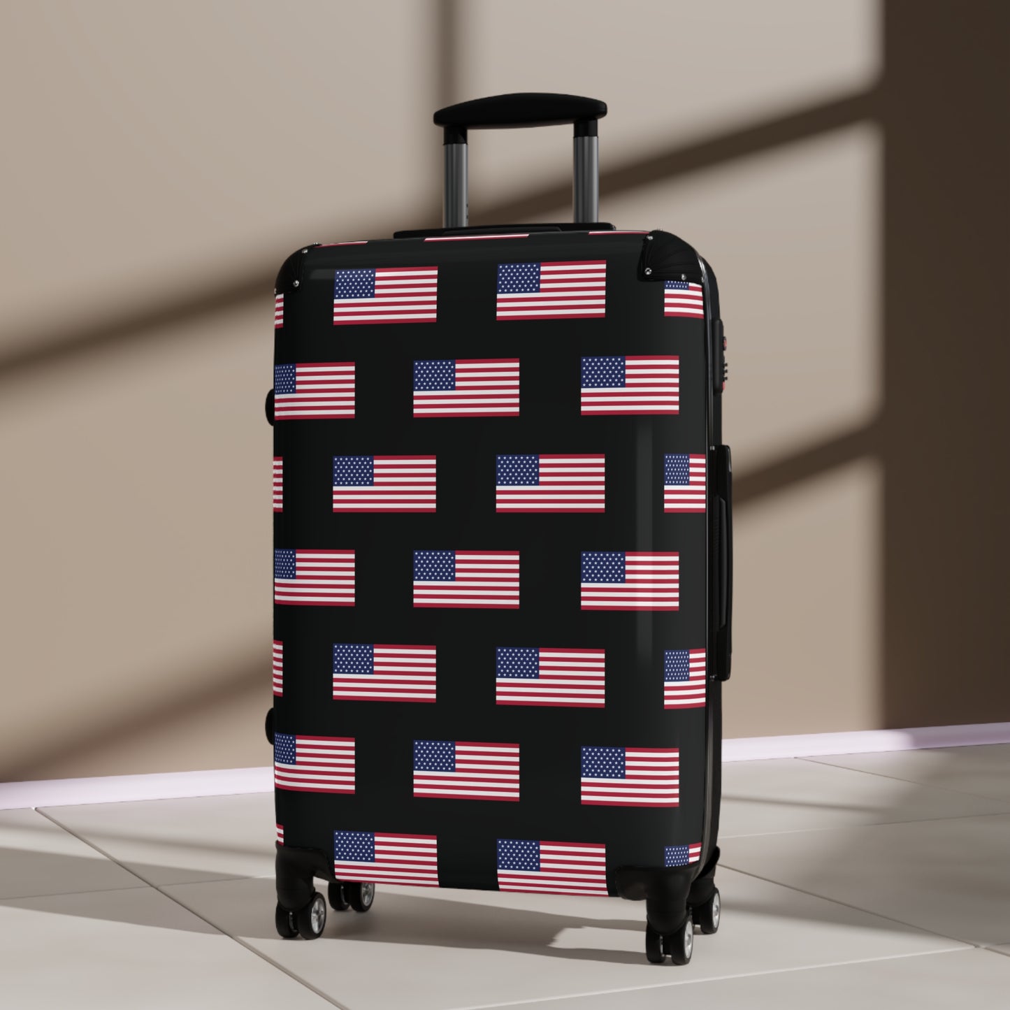 USA/American Flag Inspired Pattern on Black, Suitcase