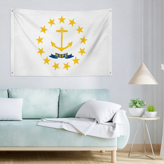Rhode Island Flag Inspired Wall Mount Flag with Four Grommets (35x59 in)