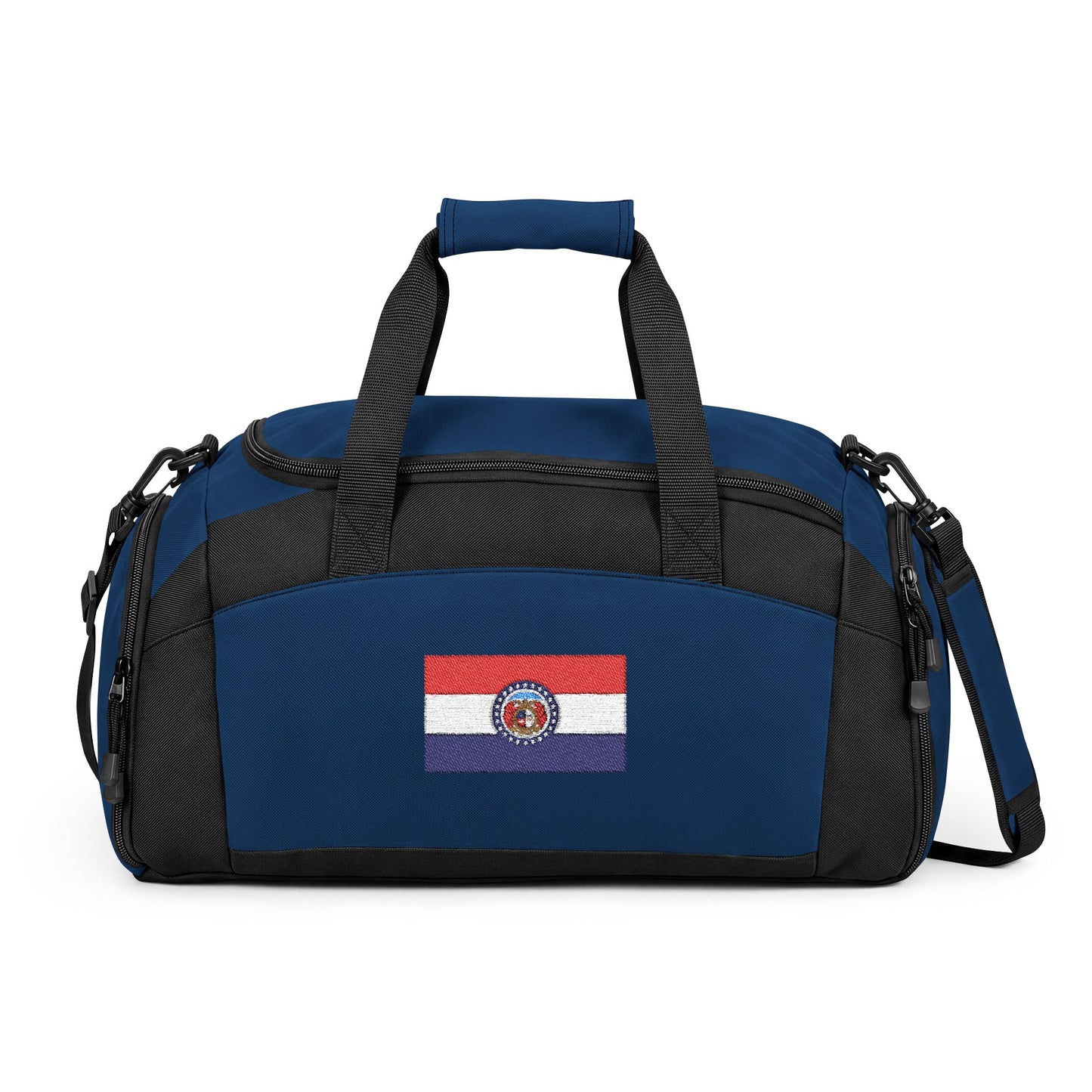 Missouri Flag Gym Bag — Black Duffle with Embroidered Missouri Flag