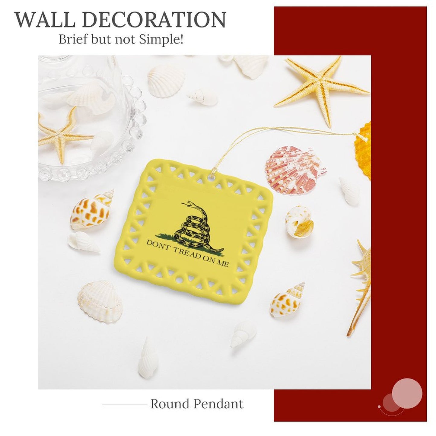Gadsden Flag Inspired Square Ceramic Ornament Made in the USA