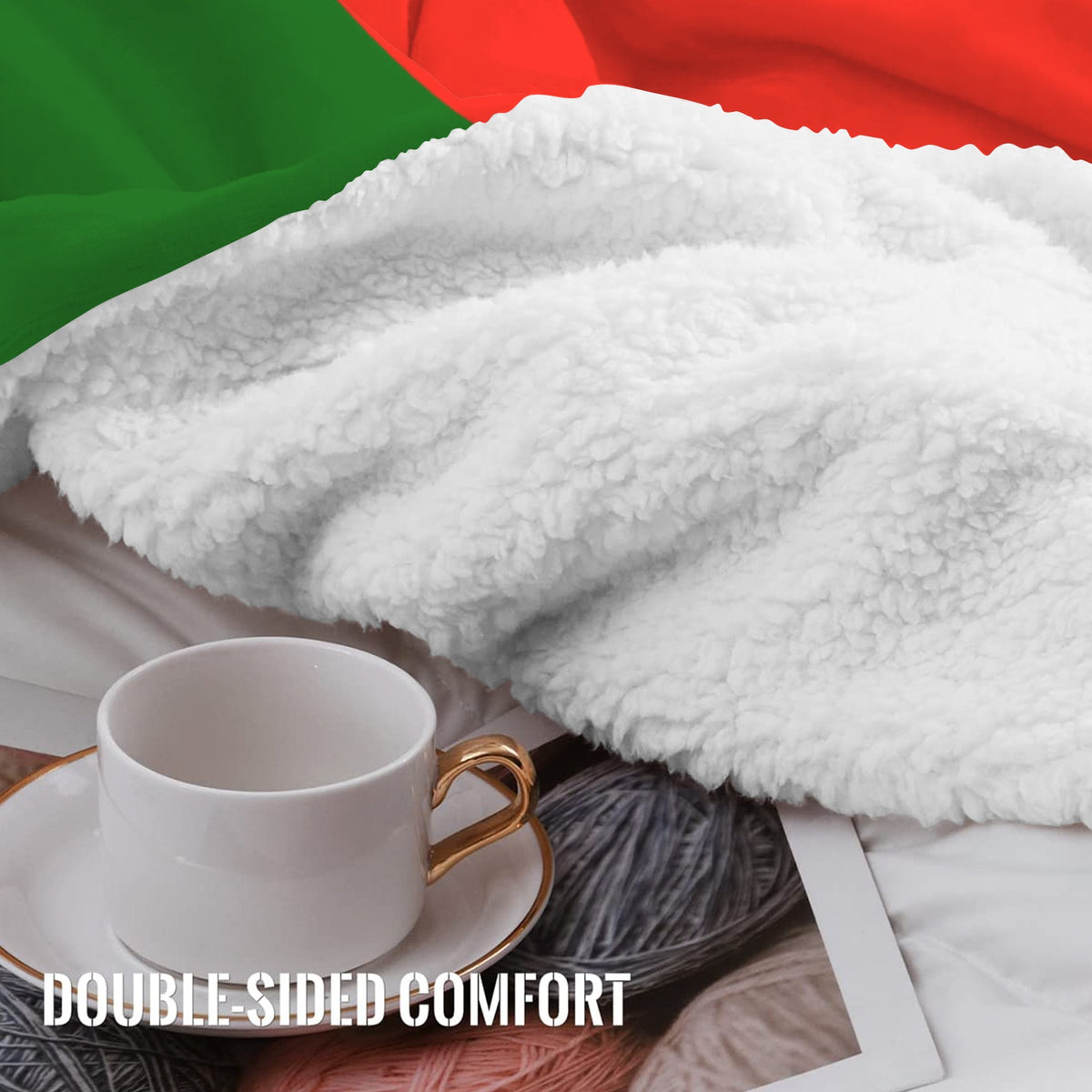 Portugal Flag Inspired Sherpa Fleece Blanket 90" x 108" | Printed in the USA