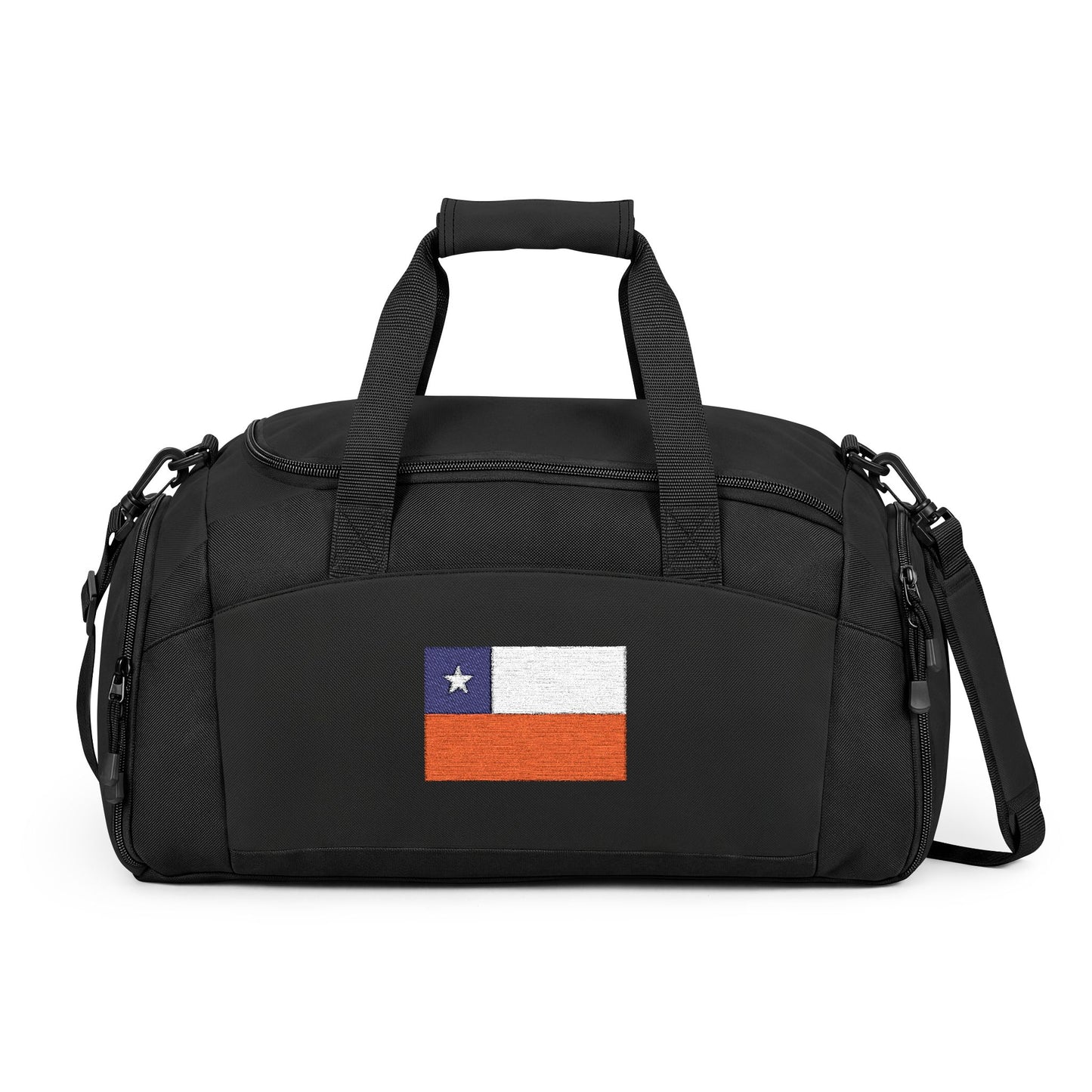 Chile Flag Gym Bag — Black Duffle with Embroidered Chile Flag