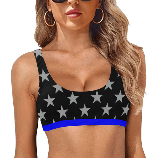 Thin Blue Line Flag Inspired Sport Bikini Top
