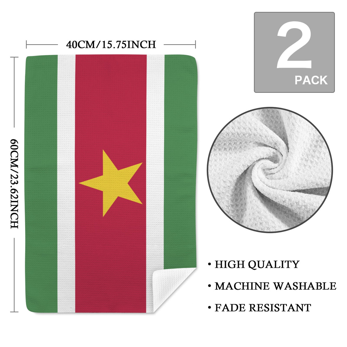 Suriname Flag Inspired Kitchen Towel 40X60cm (Pack of 2) | Printed In the USA