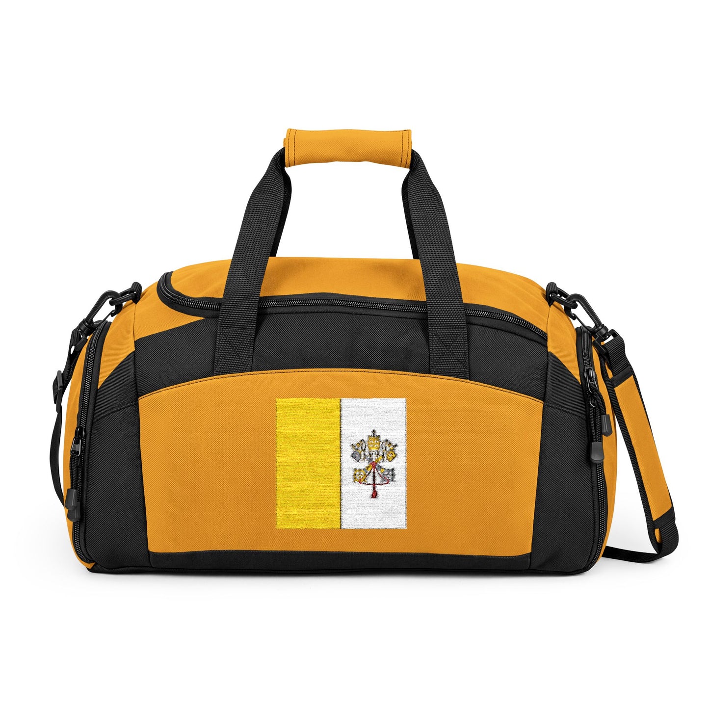 Vatican City Flag Gym Bag — Black Duffle with Embroidered Vatican City Flag