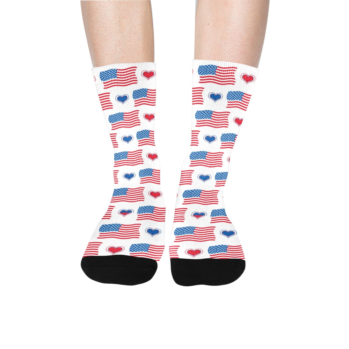 USA/American Flag Inspired Flag & Hearts Pattern Crew Socks | Ships from USA