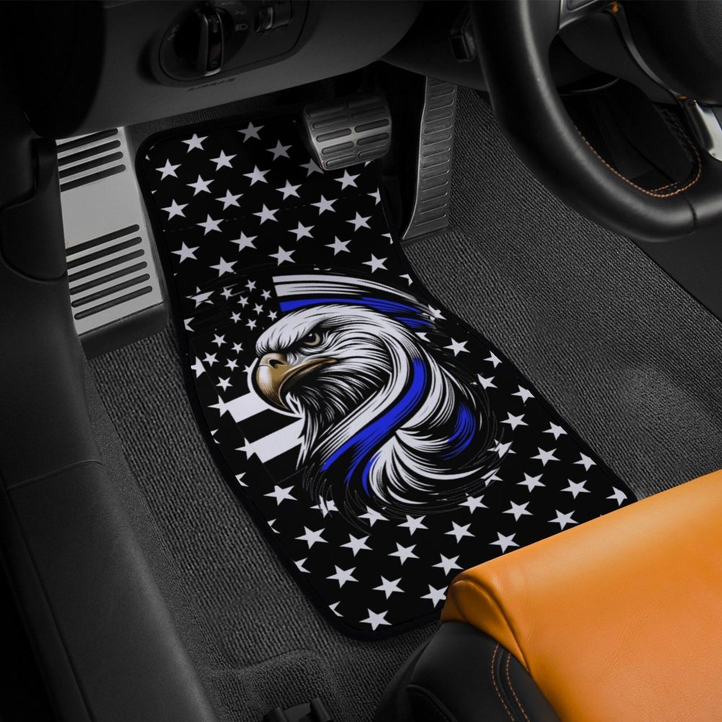 Thin Blue Line Flag Inspired Eagle Car Floor Mats(4pcs)