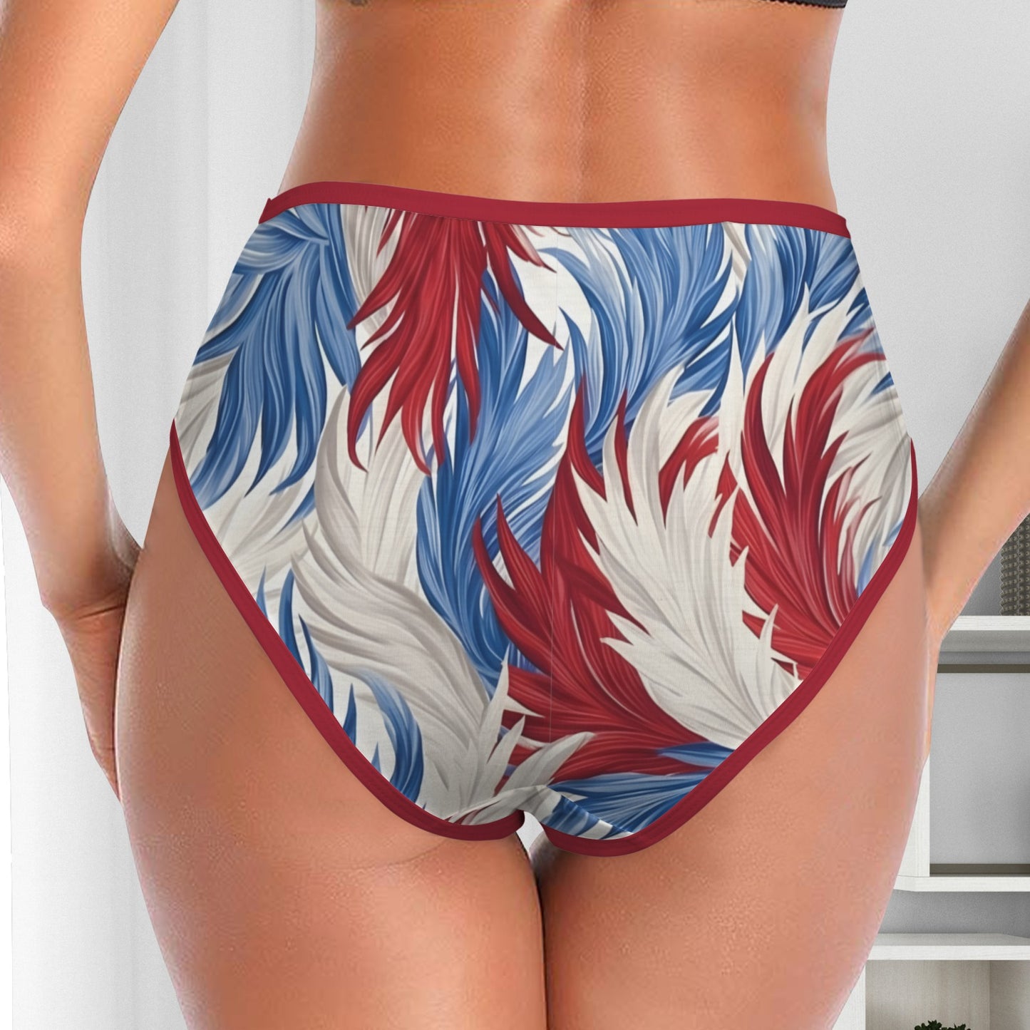 USA/American Flag Inspired Floral Pattern Women's High Waisted Brief