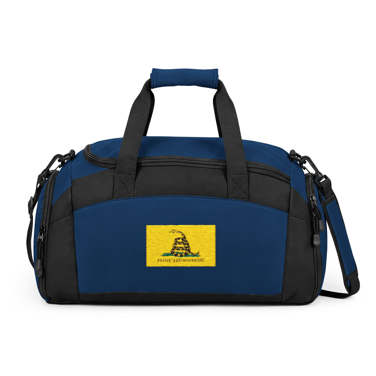 Gadsden Flag Gym Bag — Black Duffle with Embroidered Gadsden Flag