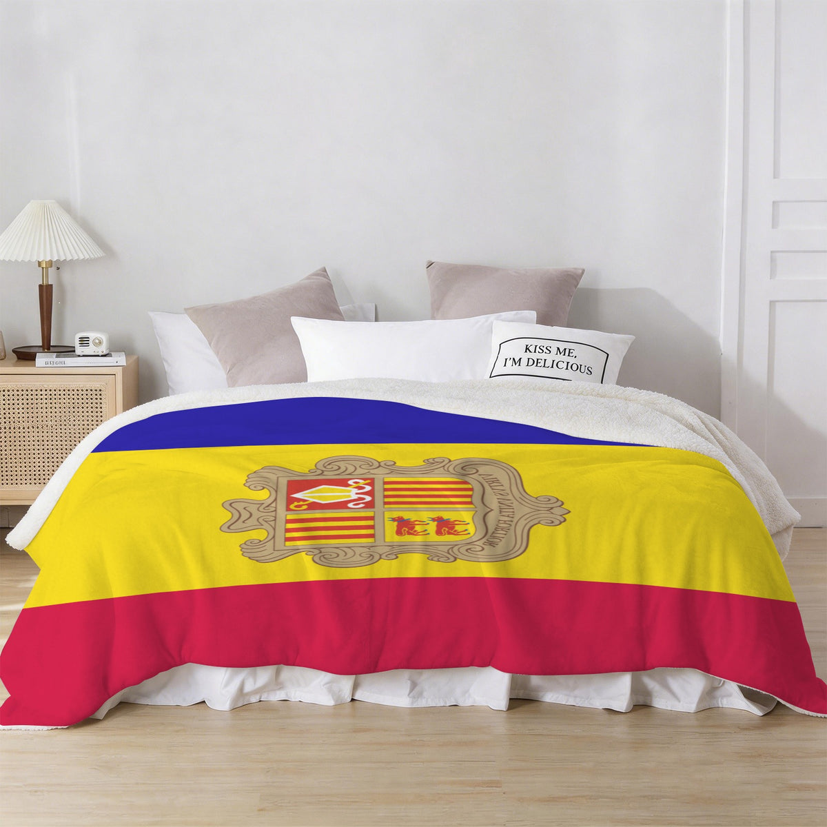 Andorra Flag Inspired Sherpa Fleece Blanket 90" x 108" | Ships from USA
