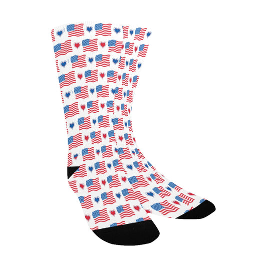 USA/American Flag Inspired Flag and Hearts Pattern Kid's Custom Socks (Made in the USA)