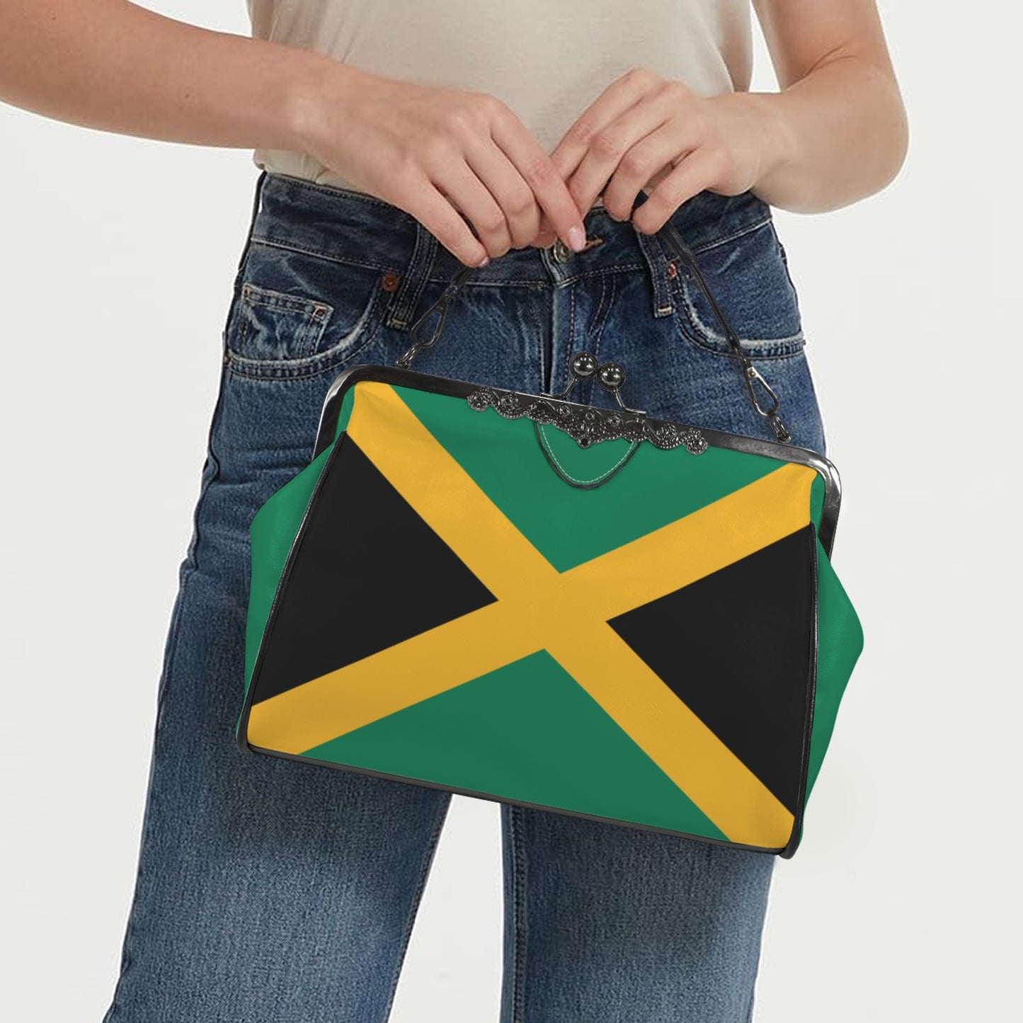 Jamaica Flag Inspired Kisslock Crossbody Shoulder Bag