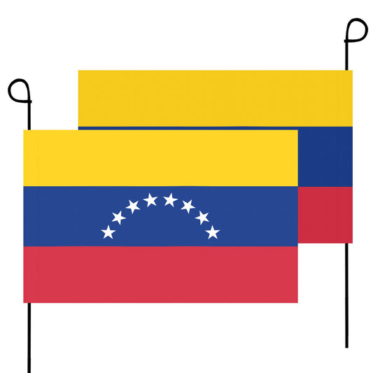Two overlapping Venezuelan flags on poles, brand: Luv My Flag.