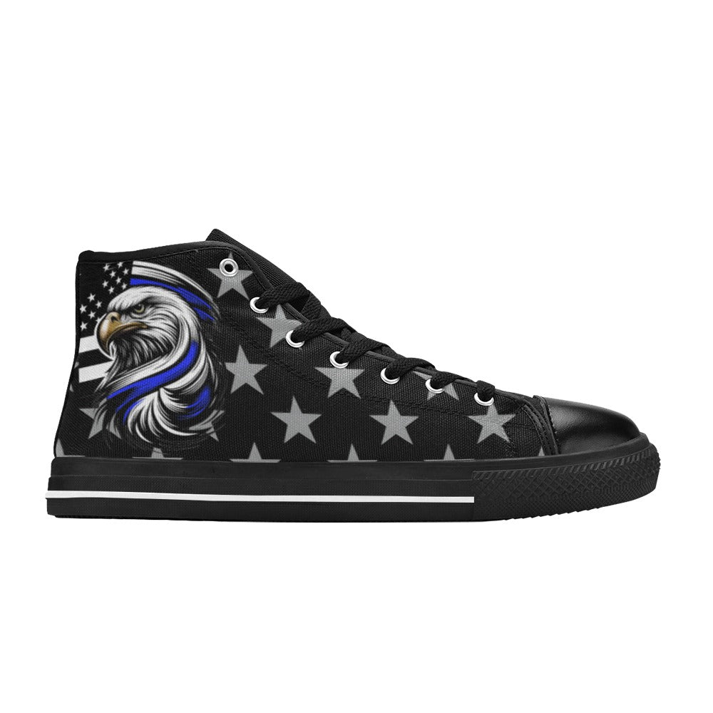 Thin Blue Line Flag Inspired Eagle "BACK THE BLUE" Kid's High Top Canvas Shoes