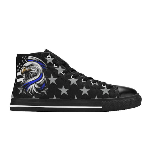 Thin Blue Line Flag Inspired Eagle "BACK THE BLUE" Kid's High Top Canvas Shoes