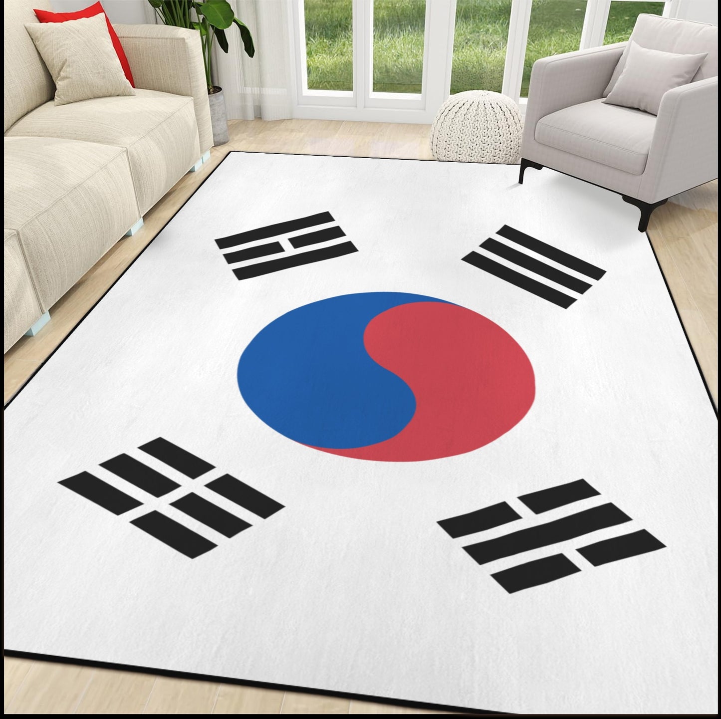 South Korea Flag Inspired 84x60 Inch Area Rug with Black Binding (Made in the USA)